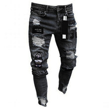 Load image into Gallery viewer, Pantalones vaqueros ajustados con agujero roto para hombre, pantalón informal, clásico, para Jogging