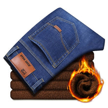 Load image into Gallery viewer, Pantalones vaqueros cálidos para hombre, Jeans de alta calidad de marca famosa, para otoño e invierno, cálidos y suaves, 2019