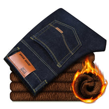 Load image into Gallery viewer, Pantalones vaqueros cálidos para hombre, Jeans de alta calidad de marca famosa, para otoño e invierno, cálidos y suaves, 2019