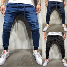 Load image into Gallery viewer, Pantalones vaqueros de trabajo ajustados para hombre, jeans rasgados, elásticos, desgastados, azules, grandes y altos