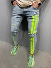 Load image into Gallery viewer, Pantalones vaqueros desgastados para hombre, Vaqueros rasgados elásticos para motorista, estilo Hip Hop, ajustados con agujeros, Vaqueros Punk de algodón con cremallera