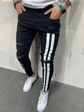 Load image into Gallery viewer, Pantalones vaqueros desgastados para hombre, Vaqueros rasgados elásticos para motorista, estilo Hip Hop, ajustados con agujeros, Vaqueros Punk de algodón con cremallera