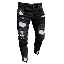 Load image into Gallery viewer, Pantalones vaqueros elásticos rasgados para hombres, con bordado de motorista, estrechos, con agujeros, estilo slim fit, de alta calidad, 3 estilos