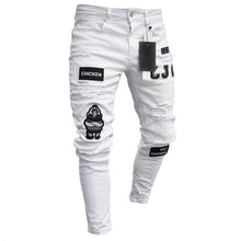 Load image into Gallery viewer, Pantalones vaqueros elásticos rasgados para hombres, con bordado de motorista, estrechos, con agujeros, estilo slim fit, de alta calidad, 3 estilos