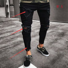 Load image into Gallery viewer, Pantalones vaqueros para hombre, elásticos desgastados ajustados con agujeros de hip hop