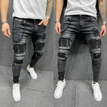 Load image into Gallery viewer, Pantalones vaqueros rasgados ajustados a la moda para hombre, pantalones de Vaqueros pitillo elásticos informales, para trotar y pintar