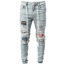 Load image into Gallery viewer, Pantalones vaqueros rasgados ajustados a la moda para hombre, pantalones de Vaqueros pitillo elásticos informales, para trotar y pintar
