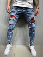 Load image into Gallery viewer, Pantalones vaqueros rasgados ajustados a la moda para hombre, pantalones de Vaqueros pitillo elásticos informales, para trotar y pintar
