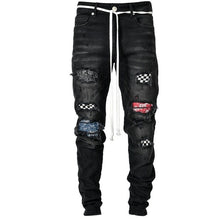 Load image into Gallery viewer, Pantalones vaqueros rasgados ajustados a la moda para hombre, pantalones de Vaqueros pitillo elásticos informales, para trotar y pintar
