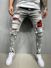 Load image into Gallery viewer, Pantalones vaqueros rasgados ajustados a la moda para hombre, pantalones de Vaqueros pitillo elásticos informales, para trotar y pintar