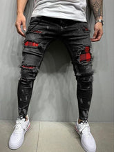 Load image into Gallery viewer, Pantalones vaqueros rasgados ajustados a la moda para hombre, pantalones de Vaqueros pitillo elásticos informales, para trotar y pintar