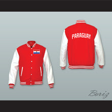 Load image into Gallery viewer, Paraguay Red Wool and White Lab Leather Varsity Letterman Jacket