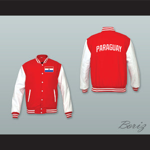 Paraguay Red Wool and White Lab Leather Varsity Letterman Jacket