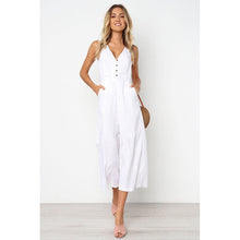 Load image into Gallery viewer, Paris Girl Jumpsuits Women Casual Cotton Linen Rompers Womens Jumpsuit Summer V Neck High Waist Wide Leg Jumpsuits White