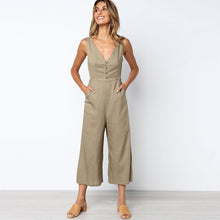 Load image into Gallery viewer, Paris Girl Jumpsuits Women Casual Cotton Linen Rompers Womens Jumpsuit Summer V Neck High Waist Wide Leg Jumpsuits White