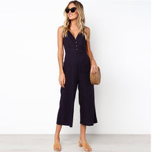 Load image into Gallery viewer, Paris Girl Jumpsuits Women Casual Cotton Linen Rompers Womens Jumpsuit Summer V Neck High Waist Wide Leg Jumpsuits White