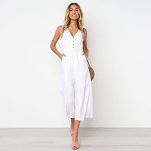 Load image into Gallery viewer, Paris Girl Jumpsuits Women Casual Cotton Linen Rompers Womens Jumpsuit Summer V Neck High Waist Wide Leg Jumpsuits White