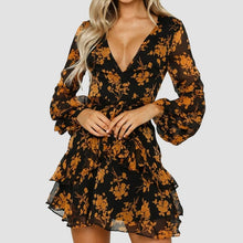 Load image into Gallery viewer, Paris Girl Sexy Summer Autumn Women Chiffon Dress See Through Long Sleeve Floral Printed Dresses V Neck Short Mini  Female