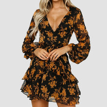 Load image into Gallery viewer, Paris Girl Sexy Summer Autumn Women Chiffon Dress See Through Long Sleeve Floral Printed Dresses V Neck Short Mini  Female