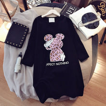 Load image into Gallery viewer, Paris Girl Women Cartoons T-Shirt Korean Kawaii Tops 90s Leopard Plus Size Long Tee Cartoon O-Neck Casual Shirt