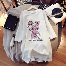 Load image into Gallery viewer, Paris Girl Women Cartoons T-Shirt Korean Kawaii Tops 90s Leopard Plus Size Long Tee Cartoon O-Neck Casual Shirt