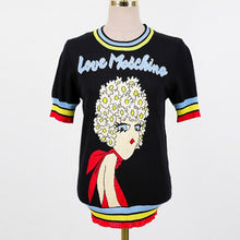 Load image into Gallery viewer, Paris Girl Women Tops Jacquard Lovely Girl Letters Short Sleeve Pullover Summer Female Knitted Striped O-Neck Sweater Jumper Hot