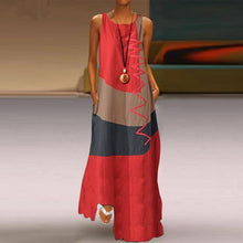Load image into Gallery viewer, Paris Girl Women&#39;s Retro Loose Long Cotton And Linen Sleeveless Color-Block Stitching Cotton A-Linen Dress
