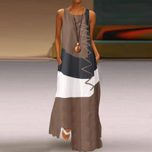 Load image into Gallery viewer, Paris Girl Women&#39;s Retro Loose Long Cotton And Linen Sleeveless Color-Block Stitching Cotton A-Linen Dress
