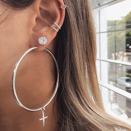 Personality Super Big Circles Hoop Earrings For Women Fashion Gold Color Jewelry Trendy Retro Big Round Circle Star Earrings