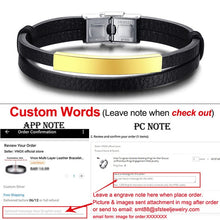 Load image into Gallery viewer, Personalized Genuine Leather Bracelets for Men Women Stainless Steel ID Bar Custom Name Date Adjustable Length Male Pulseira