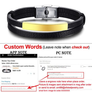 Personalized Genuine Leather Bracelets for Men Women Stainless Steel ID Bar Custom Name Date Adjustable Length Male Pulseira