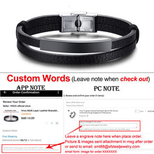 Load image into Gallery viewer, Personalized Genuine Leather Bracelets for Men Women Stainless Steel ID Bar Custom Name Date Adjustable Length Male Pulseira