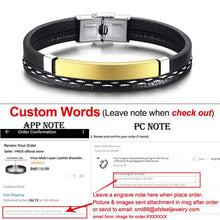 Load image into Gallery viewer, Personalized Genuine Leather Bracelets for Men Women Stainless Steel ID Bar Custom Name Date Adjustable Length Male Pulseira