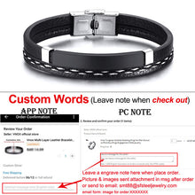 Load image into Gallery viewer, Personalized Genuine Leather Bracelets for Men Women Stainless Steel ID Bar Custom Name Date Adjustable Length Male Pulseira