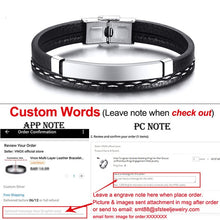 Load image into Gallery viewer, Personalized Genuine Leather Bracelets for Men Women Stainless Steel ID Bar Custom Name Date Adjustable Length Male Pulseira