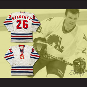 Peter Stastny 26 Czechoslovakia White Hockey Jersey