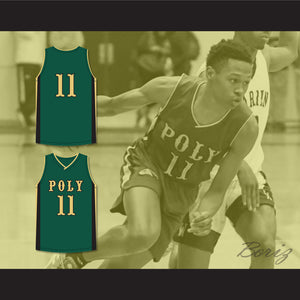 Peyton Watson 11 Long Beach Polytechnic High School Jackrabbits Green Basketball Jersey 1