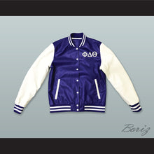Load image into Gallery viewer, Phi Delta Theta Fraternity Blue and White Lab Leather Varsity Letterman Jacket