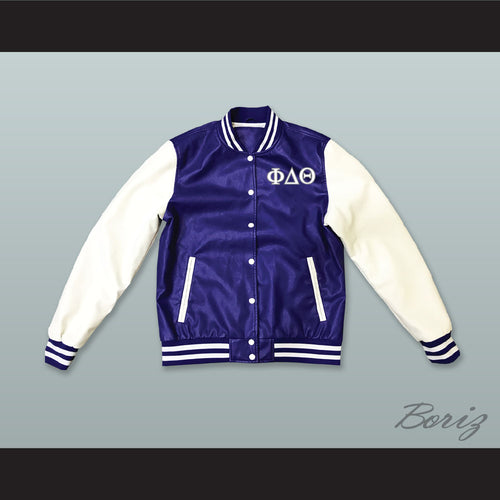 Phi Delta Theta Fraternity Blue and White Lab Leather Varsity Letterman Jacket