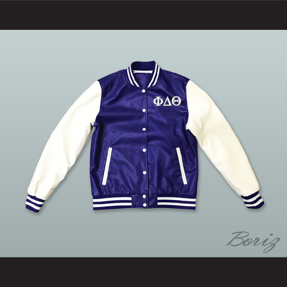 Phi Delta Theta Fraternity Blue and White Lab Leather Varsity Letterman Jacket