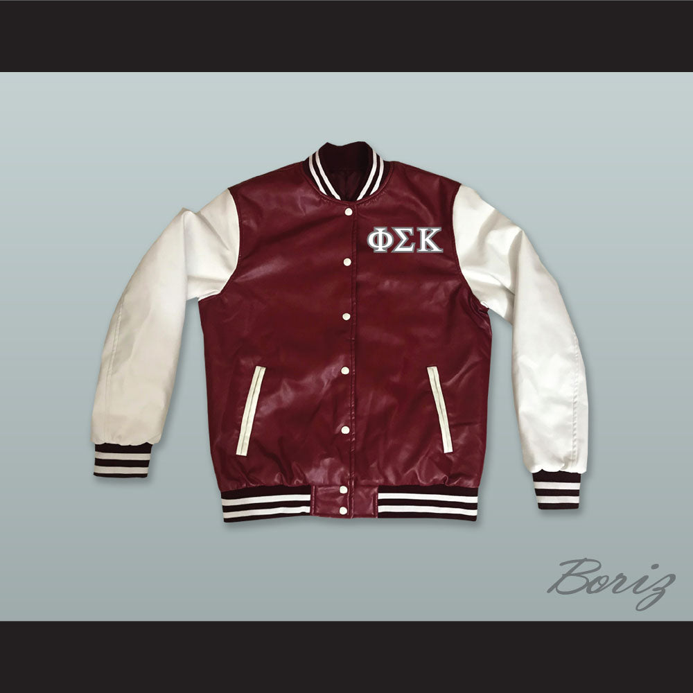 Phi Sigma Kappa Fraternity Maroon and White Lab Leather Varsity Letterman Jacket