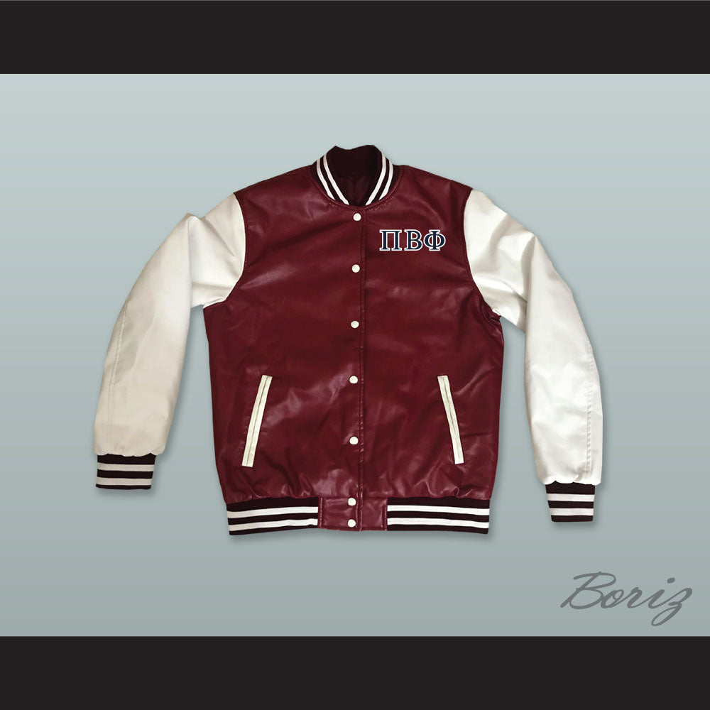 Pi Beta Phi Sorority Maroon and White Lab Leather Varsity Letterman Jacket