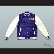 Load image into Gallery viewer, Pi Kappa Phi Fraternity Blue and White Lab Leather Varsity Letterman Jacket