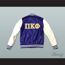 Load image into Gallery viewer, Pi Kappa Phi Fraternity Blue and White Lab Leather Varsity Letterman Jacket