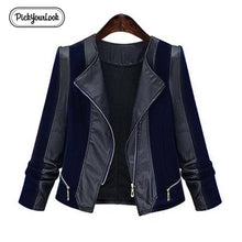 Load image into Gallery viewer, Pickyourlook Women Leather Coat Jacket Plus Size Patchwork Motorcycle Overcoat For Female Fashion Zipper Pu Large Lady Outerwear