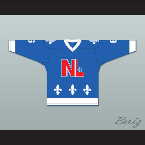 Pierre Jacob 6 Le National de Québec Blue Hockey Jersey- Lance et compte (He Shoots, He Scores)