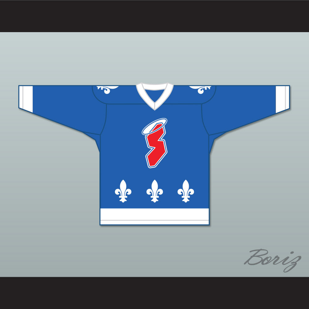 Pierre Lambert 13 Les Saints de Chicoutimi Blue Hockey Jersey- Lance et compte (He Shoots, He Scores)