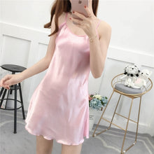 Load image into Gallery viewer, Pink Plus 5XL Lingerie Dress Silk Night Dress Women Sleepwear Night Gown Ladies Mini Gowns Women Clothing Sleeveless Night Wear