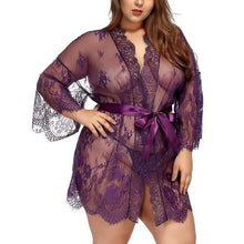 Load image into Gallery viewer, Plus 3XXL Lingerie Robe Lace Bathrobe Bridesmaid Porno See Though Robes Sleepwear Nightwear Womens Clothes Tops and Blouses