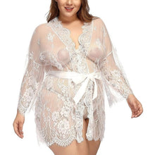 Load image into Gallery viewer, Plus 3XXL Lingerie Robe Lace Bathrobe Bridesmaid Porno See Though Robes Sleepwear Nightwear Womens Clothes Tops and Blouses